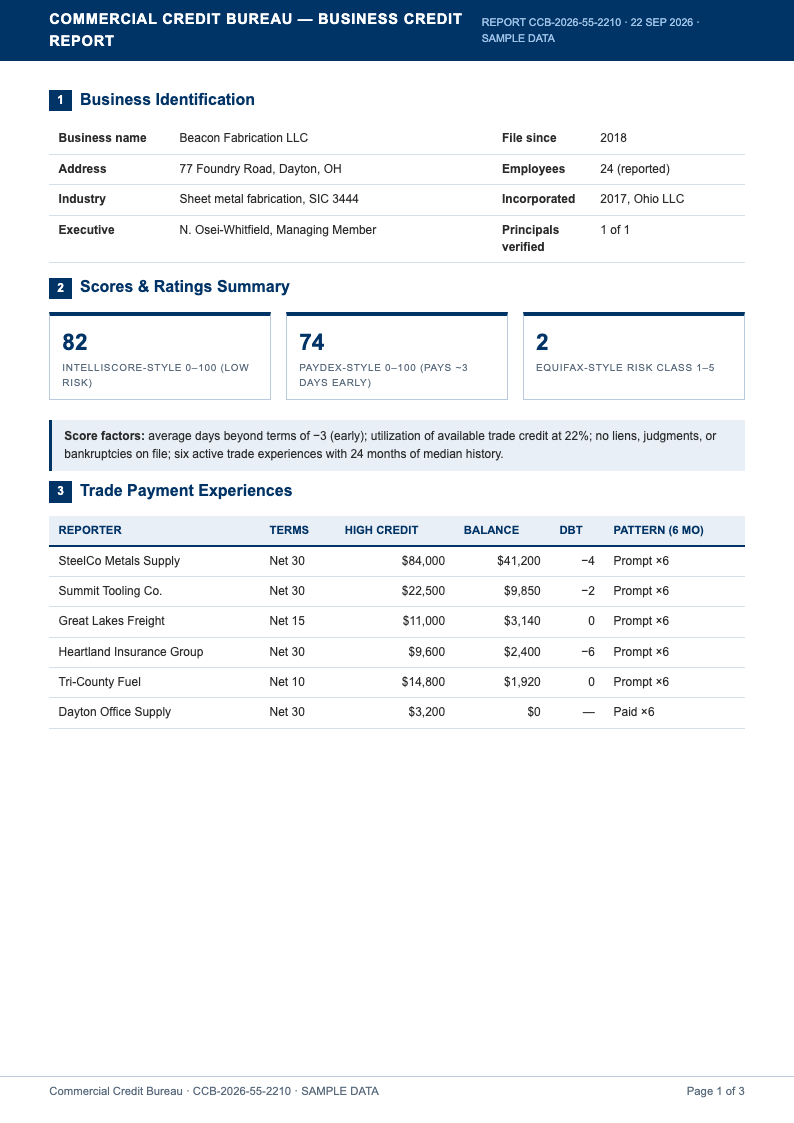 Corporate standard credit report